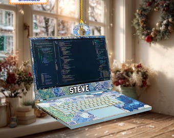 Personalisierte Laptop-Verzierung, benutzerdefinierter Name Computer Weihnachtsverzierung, Tech-Liebhaber-Geschenk, Arbeit von zu Hause aus, Urlaub Dekor-Andenken
