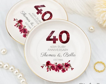 Personalized 40th Wedding Anniversary Jewelry Dish, Ruby Anniversary Gift, 40 Year Anniversary Trinket Dish, Custom Ruby Gift for Couple