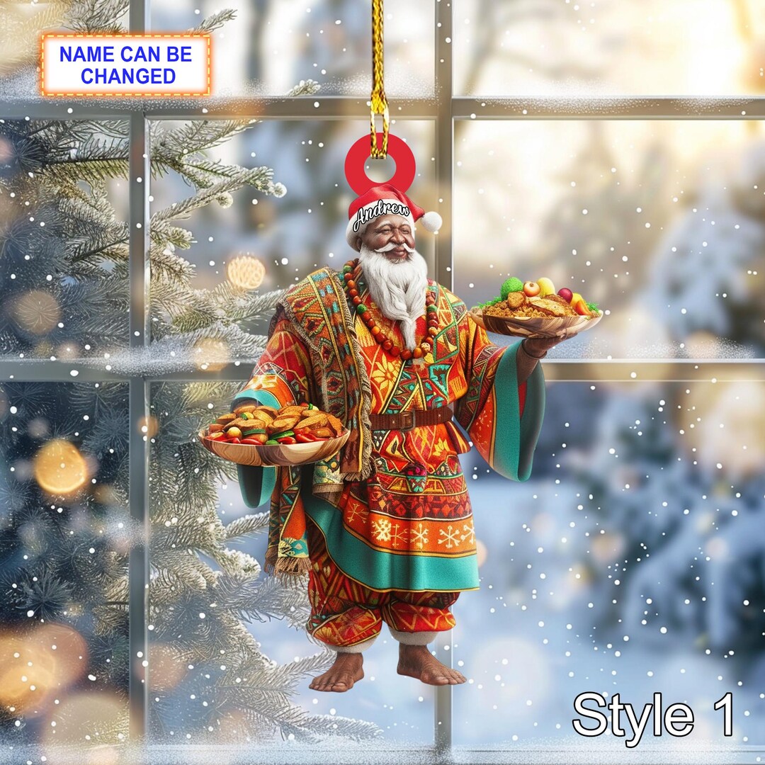 Custom African Santa Ornament, Personalized Acrylic or Wood Christmas ...