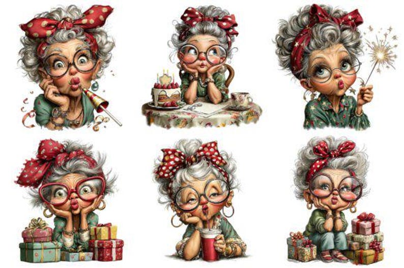Funny Grandma Birthday Clipart Bundle, Vintage Granny PNG (digital ...