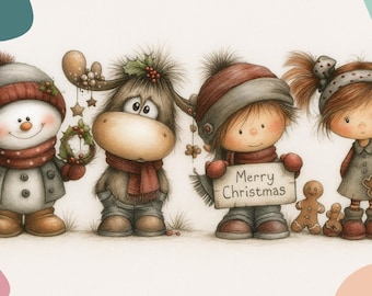 Whimsical Christmas Clipart Bundle, PNG Art (Digital Download)