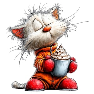 Julkatt Clipart-paket, rolig julkaffekatt PNG (direktnedladdning)
