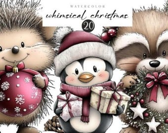 Whimsical Christmas Clipart Bundle, Holiday PNG Graphics (Instant Download)