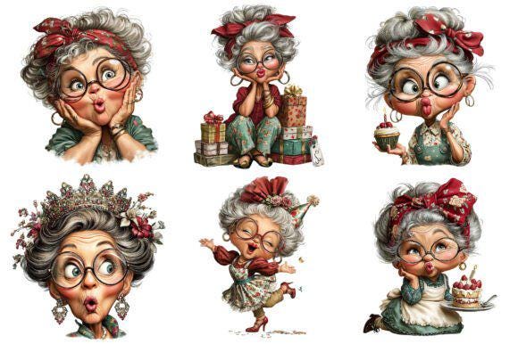 Funny Grandma Birthday Clipart Bundle, Vintage Granny PNG (digital ...