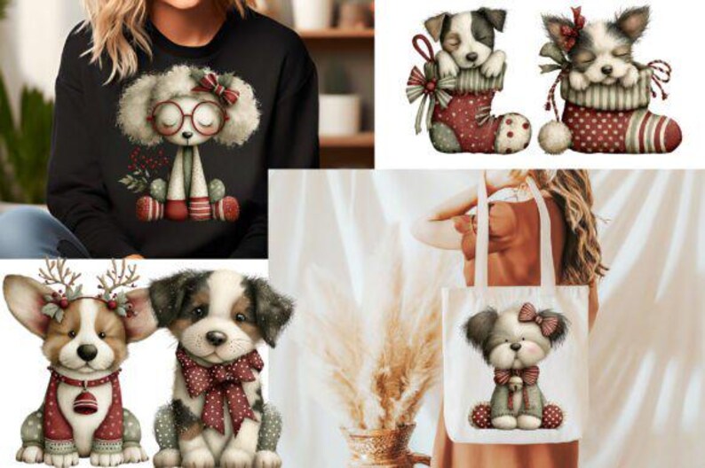 Christmas Puppy Clipart PNG Bundle, Holiday Dog Graphics (digital ...