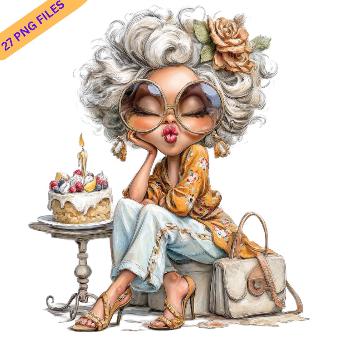 Stylish Grandma Birthday Clipart, Fashionable Elderly Woman PNG ...