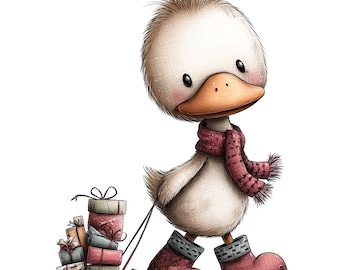 Christmas Duck Clipart: Winter Animal PNG Bundle (Digital Download)