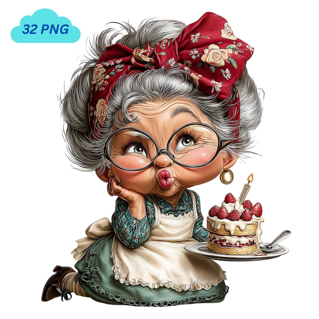 Funny Grandma Birthday Clipart Bundle, Vintage Granny PNG (digital ...