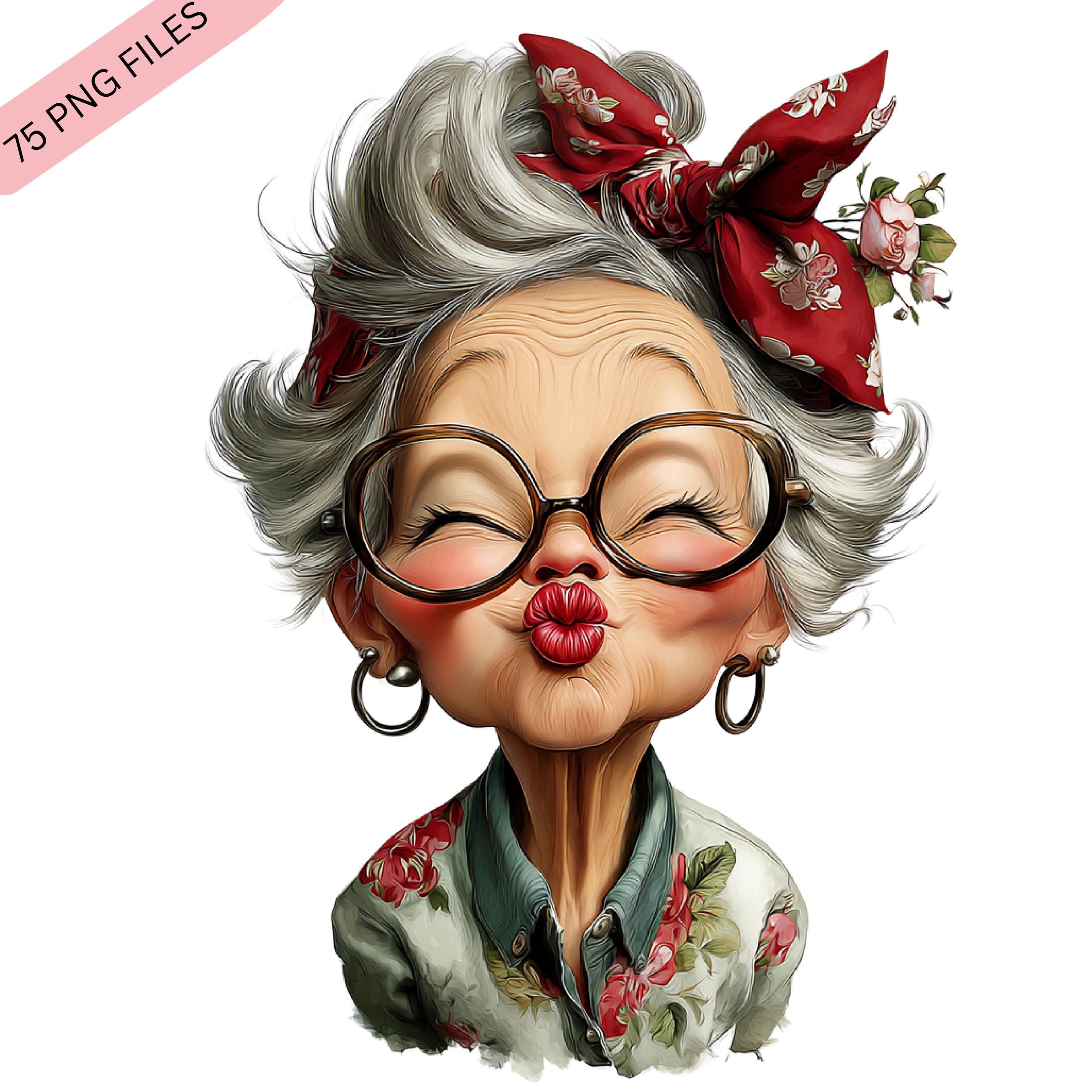 Sassy Grandma Clipart PNG Bundle, Glamorous Floral Headscarf Graphics ...