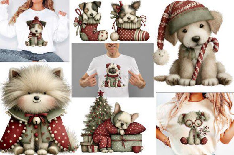 Christmas Puppy Clipart PNG Bundle, Holiday Dog Graphics (digital ...