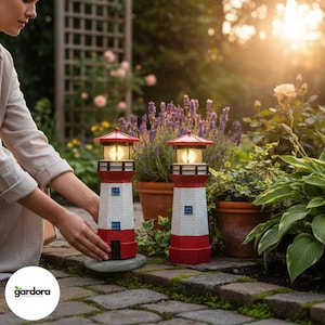 Solar Lighthouse Statue – Coastal Charm with LED Glow for Garden or Pathway
