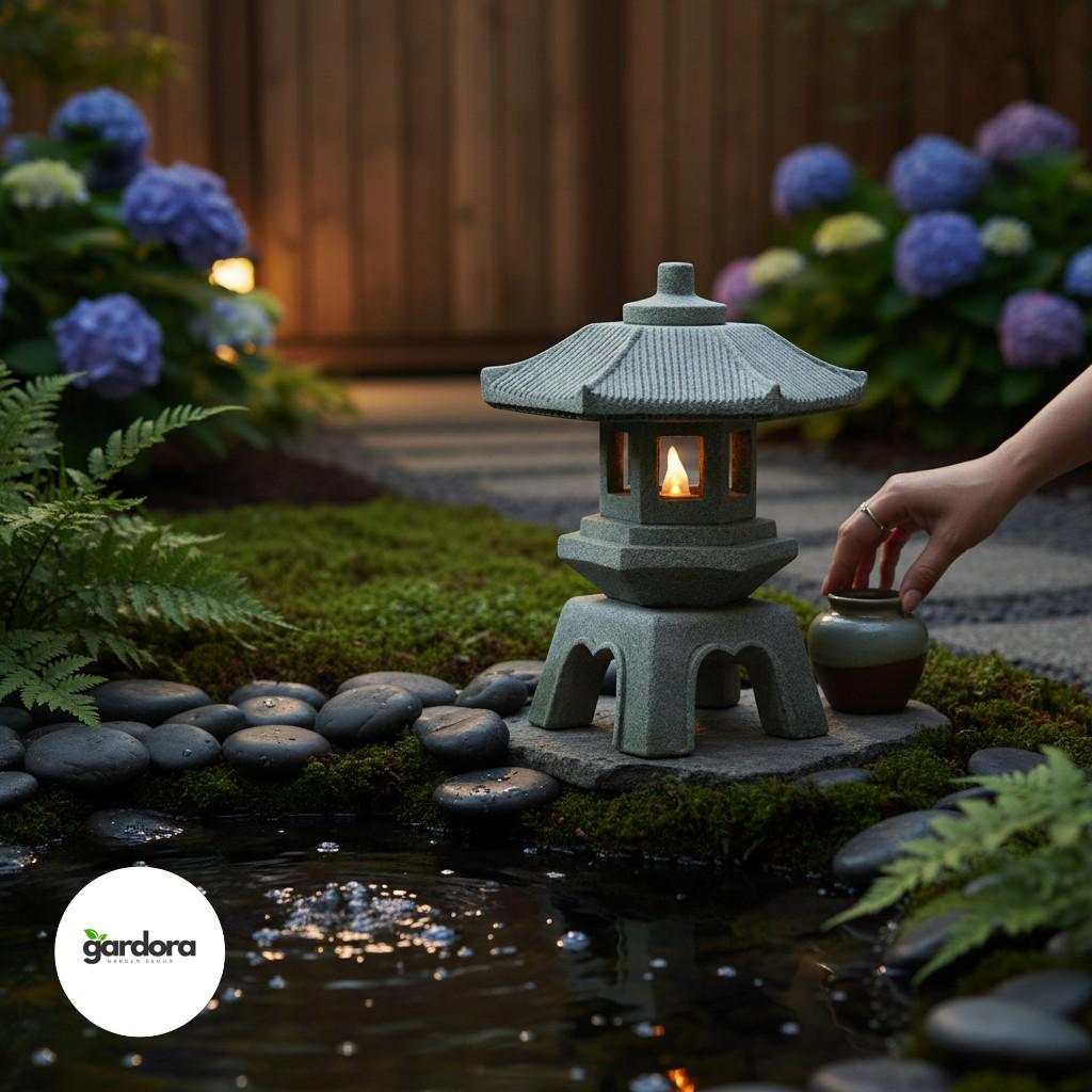 Solar Japanese Lantern - Stone Effect Pagoda Garden Light for