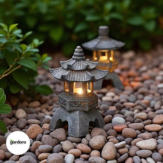 Solar Japanese Lantern - Stone Effect Pagoda Garden Light For Outdoor Lighting & Asian Style Spaces