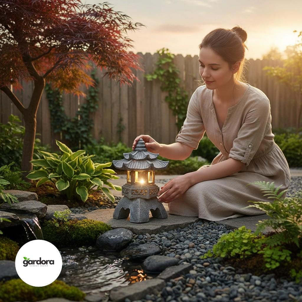ライト・ランタン GYOKUZA LANTHAN STAGE otebocrafts Solar Japanese Lantern - Stone Effect Pagoda Garden Light for