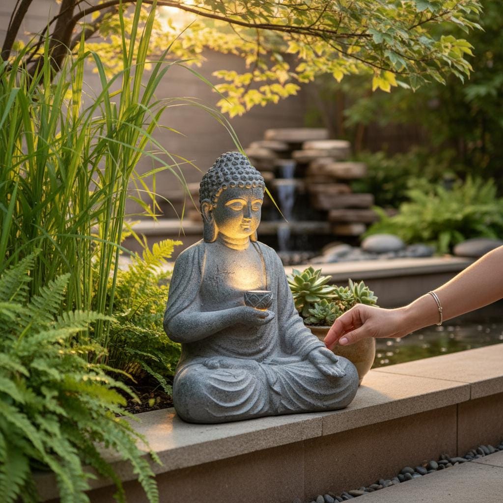 Statua Buddha Figura Decorativa Per Giardino Aspetto Bronzo In