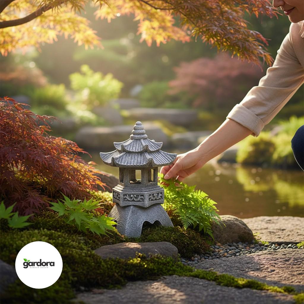 Solar Japanese Lantern - Stone Effect Pagoda Garden Light for
