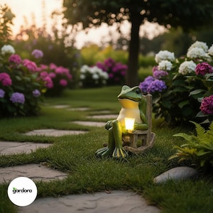 Solar Frog Garden Statue - Funny Resin Outdoor Decor with Lighted Rocking Chair