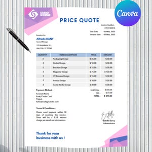 Editable Canva Quote Template: Business Pricing Sheet (A4 & US Letter) (Digital Download)