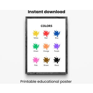 Póster educativo de colores: Arte mural Montessori para guardería (descarga digital)