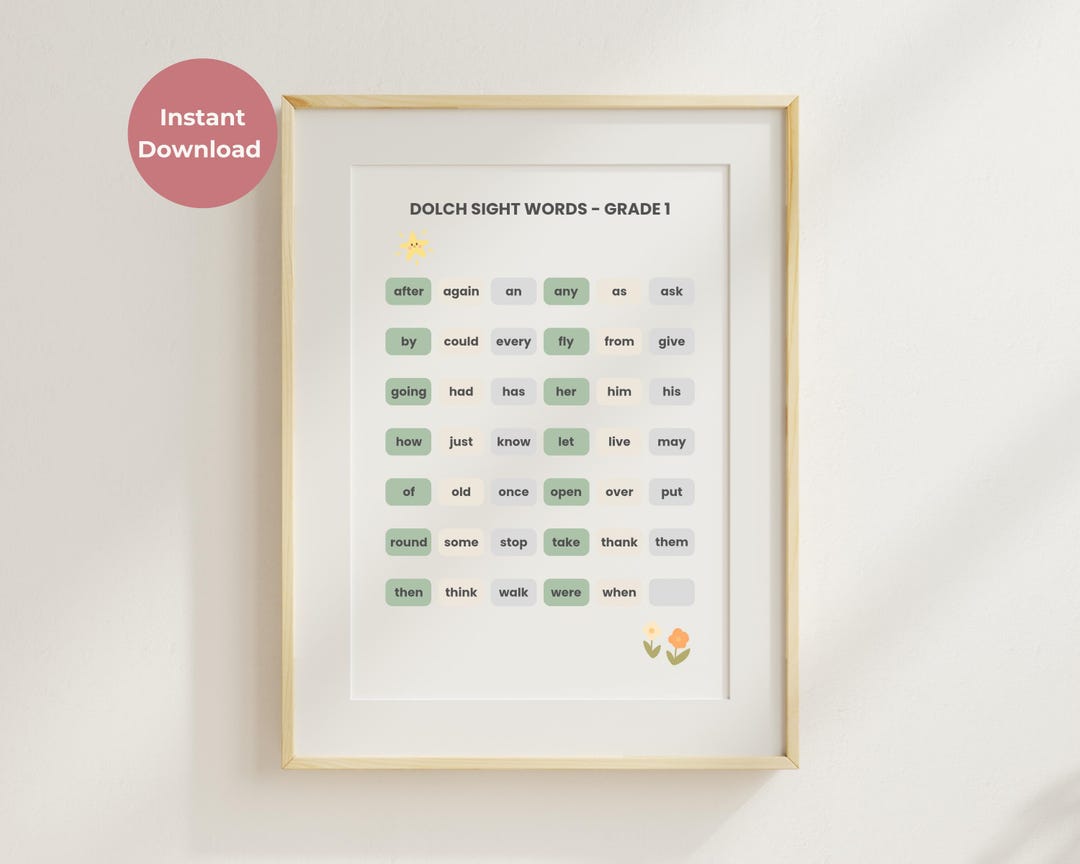 Sight Words Grade 1 Poster – Dolch Sight Word Printable for Kids ...