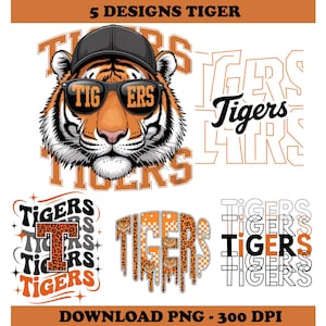 Tigers Football Shirt PNG Download, Football Shirt Design, Tiger Mascot Tee, Print Game Day Fan Tee, School Spirit DTF DTG, Football Mom png