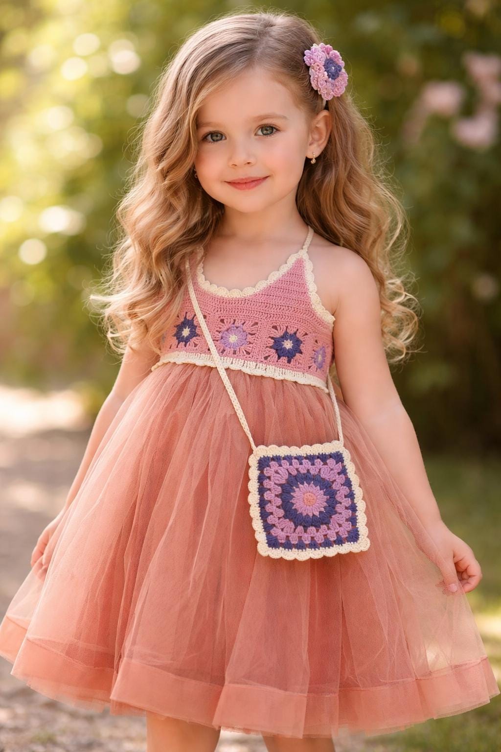 peach crochet dress Handmade Baby Girl – Madhuri Woollens or special keepsake Material: Jacquard Petite Easter Dress 20 Couleur:Terre cuite