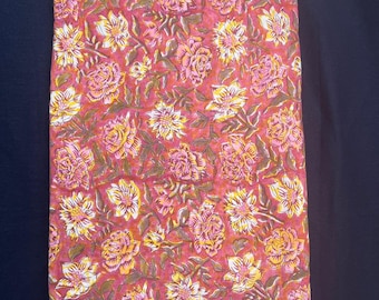 Pink Floral Hand Block Print Cotton Fabric – Vintage Rose Print Indian Cotton Fabric by Yard for Quilting, Dressmaking & Home Decor