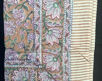 Hand Block Print Cotton Sarong – Brown Pink Floral Beach Wrap