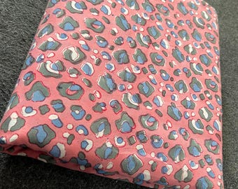 Tela de algodón estampada a mano con bloques / Textil Jaipuri floral abstracto rosa cortado a medida