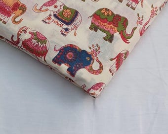 Tela de algodón con estampado de elefantes / Arte popular indio, guardería bohemia