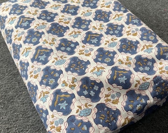 Tela de algodón con estampado floral azul hecho a mano / Textil Buti de estilo vintage indio