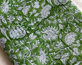 Hand Block Print Cotton Fabric |  Traditional Indian Hand Printed Floral Textile by Yard