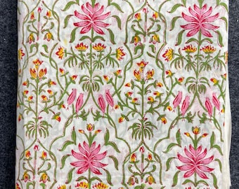 Tela de algodón con estampado floral rosa / Tela india Jaipuri con estampado a mano