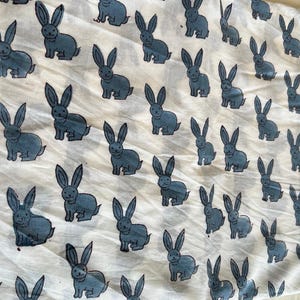 Hand Block Printed Cotton Fabric | Blue Rabbit Print, Indian Textile (44" Width)