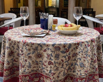 Hand Block Print Round Tablecloth | Bagru Prints, Boho Decor