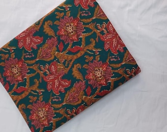 Tela de algodón floral verde azulado / Estampado botánico estilo vintage