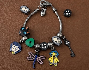 Braccialetto con ciondolo Coraline • Gioielli della porta segreta • Ciondoli in smalto • Altro pulsante chiave della madre