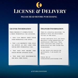 Digital download delivery details. No physical product will be shipped. Personal use license.