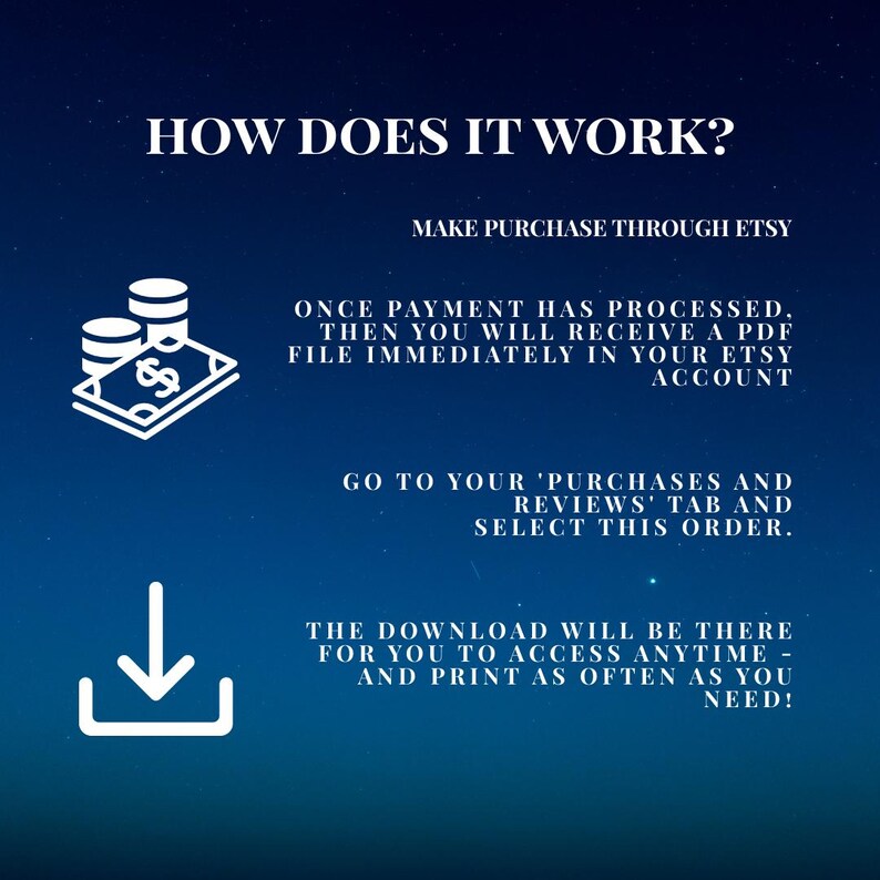 Easy steps to download your digital product. Purchase, download, and print your couples game.