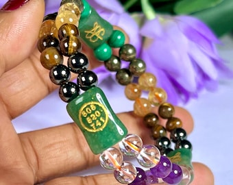 Money Maker Stone Bracelet Angelic Number Zibu PyriteAmethyst, Crystal, G Aventurine, Magnetite, Tiger Eye, Malachite