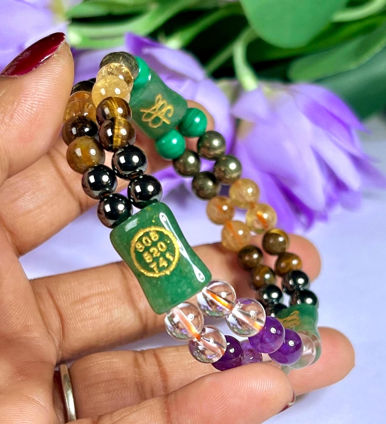 Geld Hersteller Stein Armband Engel Zahl Zibu PyritAmethyst, Kristall, G Aventurin, Magnetit, Tigerauge, Malachit Bild 1
