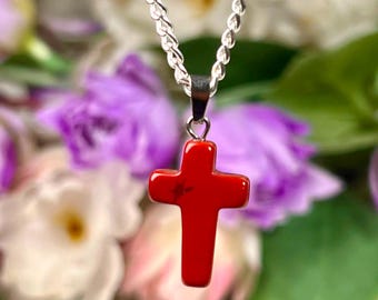 Red Jasper Stone Holy Cross Pendant,  Spiritual Healing Crystal Jewelry for All