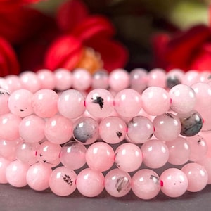 6 MM Pink Opal Crystal Stone Round beaded stretch Bracelet