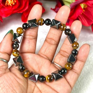 Triple Protection Bracelet: Hematite, Tiger&#39;s Eye & Black Tourmaline