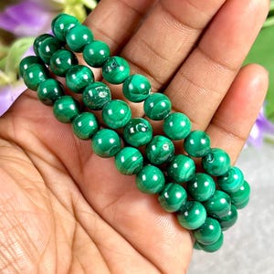 8MM Malachite Stone Round Beaded Stretchable Bracelet
