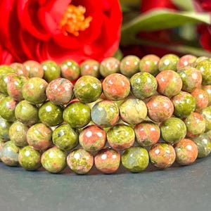 8MM Unakite Jasper Stone Faceted Cutting Beaded Stretch Bracelet