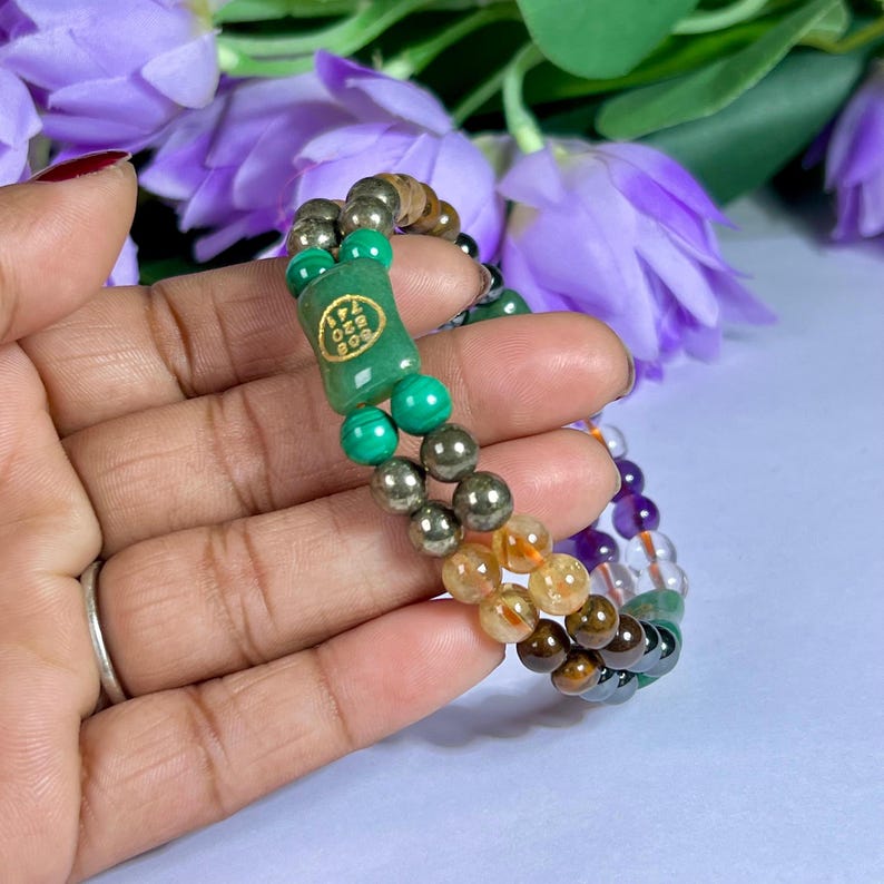 Geld Hersteller Stein Armband Engel Zahl Zibu PyritAmethyst, Kristall, G Aventurin, Magnetit, Tigerauge, Malachit Bild 4
