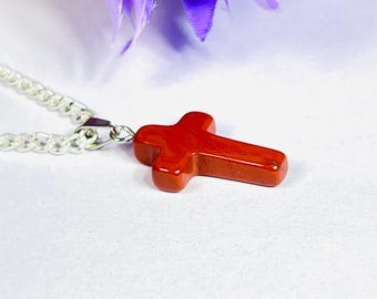 Red Jasper Stone Holy Cross Pendant,  Spiritual Healing Crystal Jewelry for All