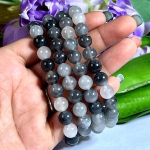 Pulsera elástica de cuentas redondas de piedra brookita de 8 mm