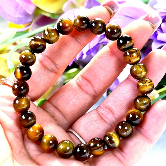 8 MM タイガーアイストーンラウンドビーズ伸縮性ブレスレット - Etsy 日本